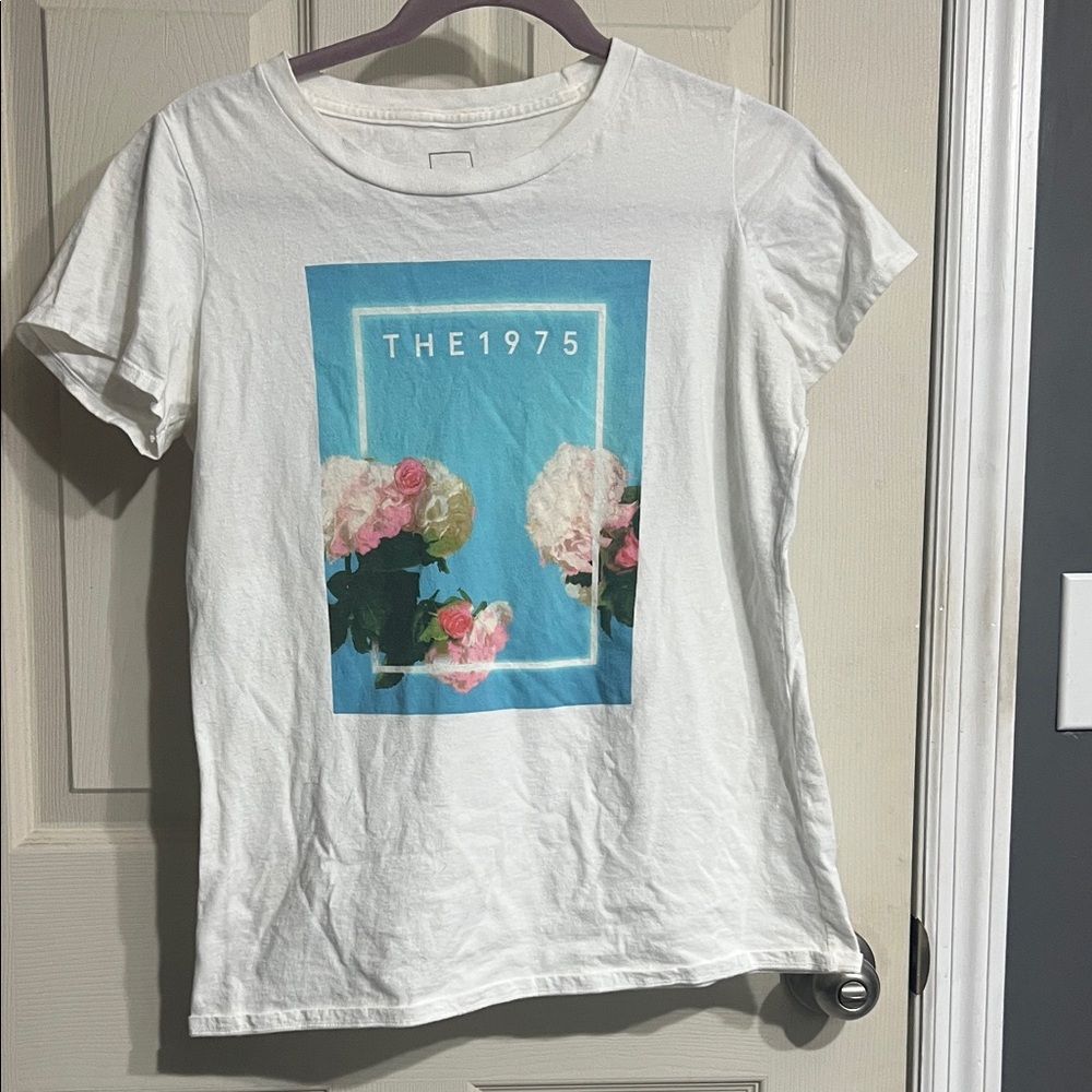 White Graphic Tee with Floral Design
